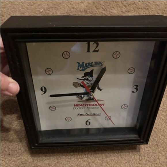 Florida Marlins 7” x 7” Black Framed Clock *Works* - Picture 2 of 4